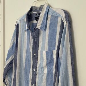 Island Company Men's Classic Striped 100% Linen Button Up Shirt size Large